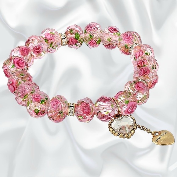 Betsey Johnson Jewelry - BETSEY JOHNSON Pink Flower Beaded Stretch Bracelet NWT